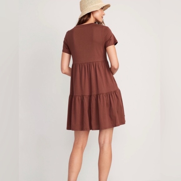 OLD NAVY Tiered Mini Swing T-Shirt Dress with Pockets Short Sleeves Medium - Picture 2 of 5